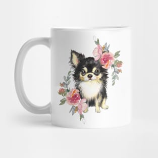 Cute Chihuahua Puppy Dog with Flowers Watercolor Art Mug